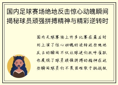 国内足球赛场绝地反击惊心动魄瞬间揭秘球员顽强拼搏精神与精彩逆转时刻